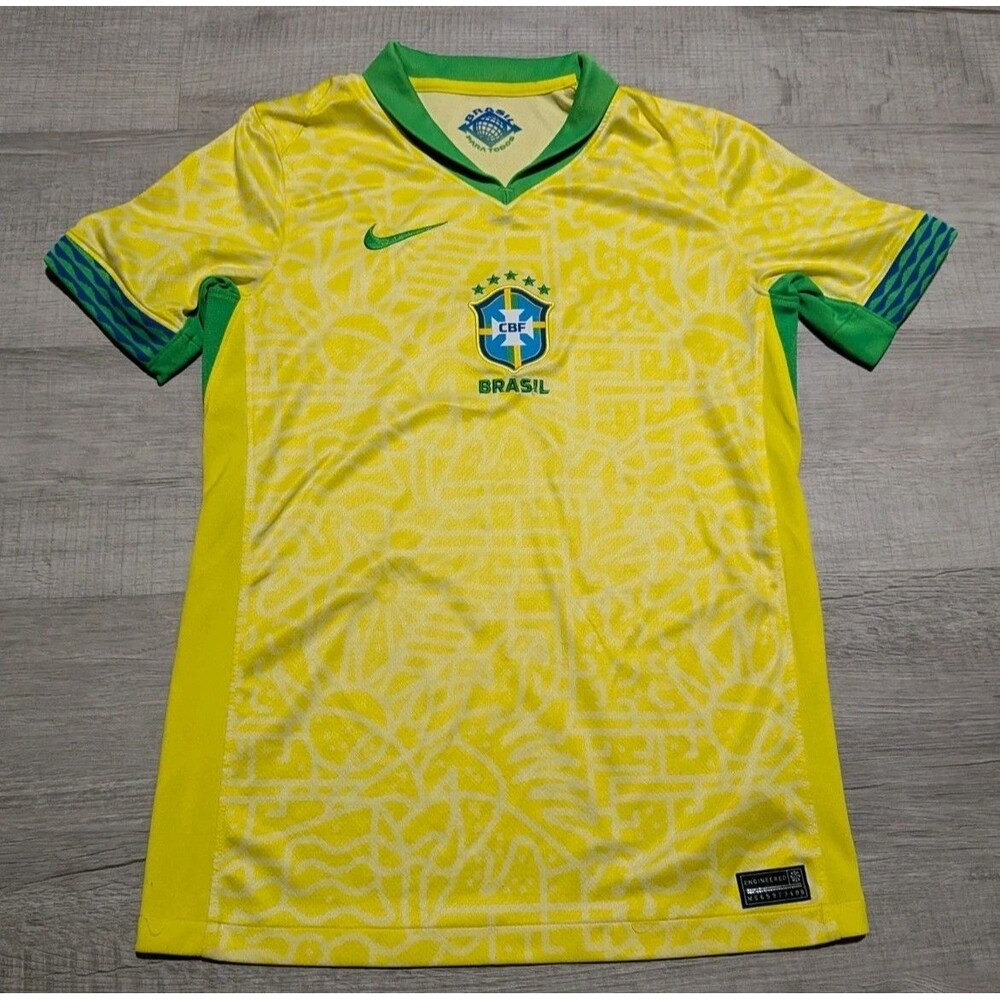 Nike Youth National Team Brazil 2024 Jersey Yellow Green Spark FJ4409-706 Large